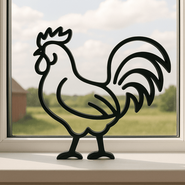 Haan silhouet – minimalistische vensterbankdecoratie - 3dbende