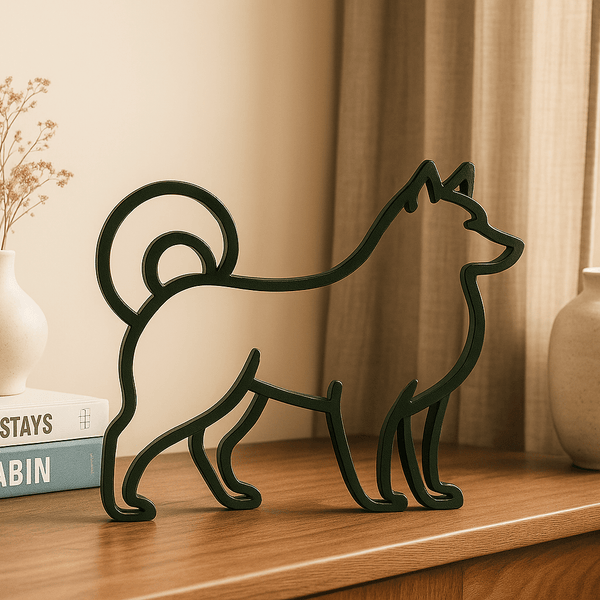 Minimalistisch Eurasier/Shiba/IJslander beeldje – stijlvolle hondendecoratie in silhouetvorm - 3dbende
