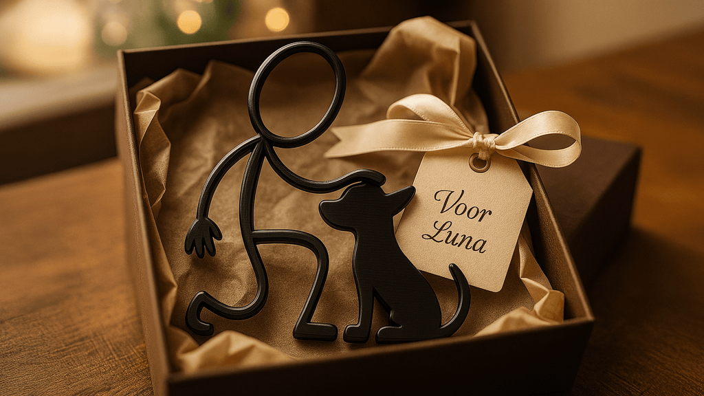 Uniek cadeau voor hondenliefhebber – 3D-geprinte silhouetdecoratie van baasje & hond