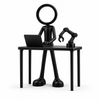 Zwarte Stickyman AI engineer met laptop en robotarm