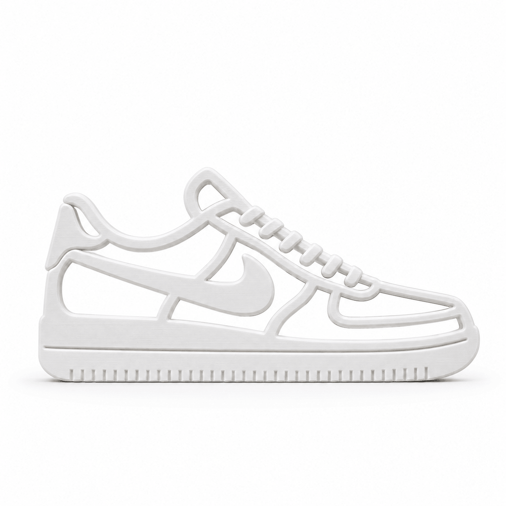 Witte 3D-geprinte Air Force 1 sneakerdecoratie op witte achtergrond