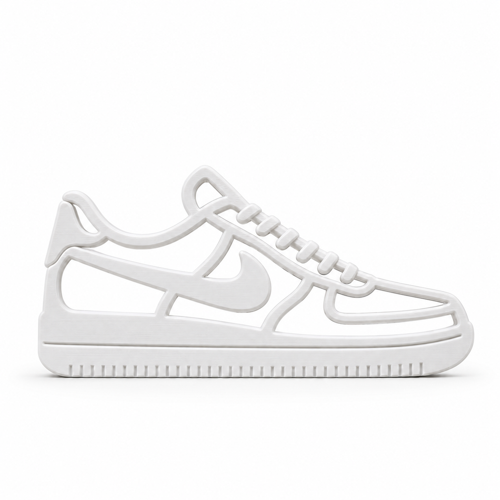 Witte 3D-geprinte Air Force 1 sneakerdecoratie op witte achtergrond
