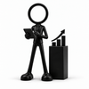 Zwarte Stickyman algemeen directeur met tablet en groeigrafiek