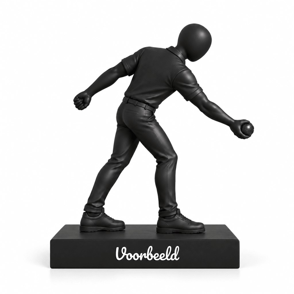 Flowman jeu-de-boulesspeler met voetstuk op witte achtergrond – conceptafbeelding