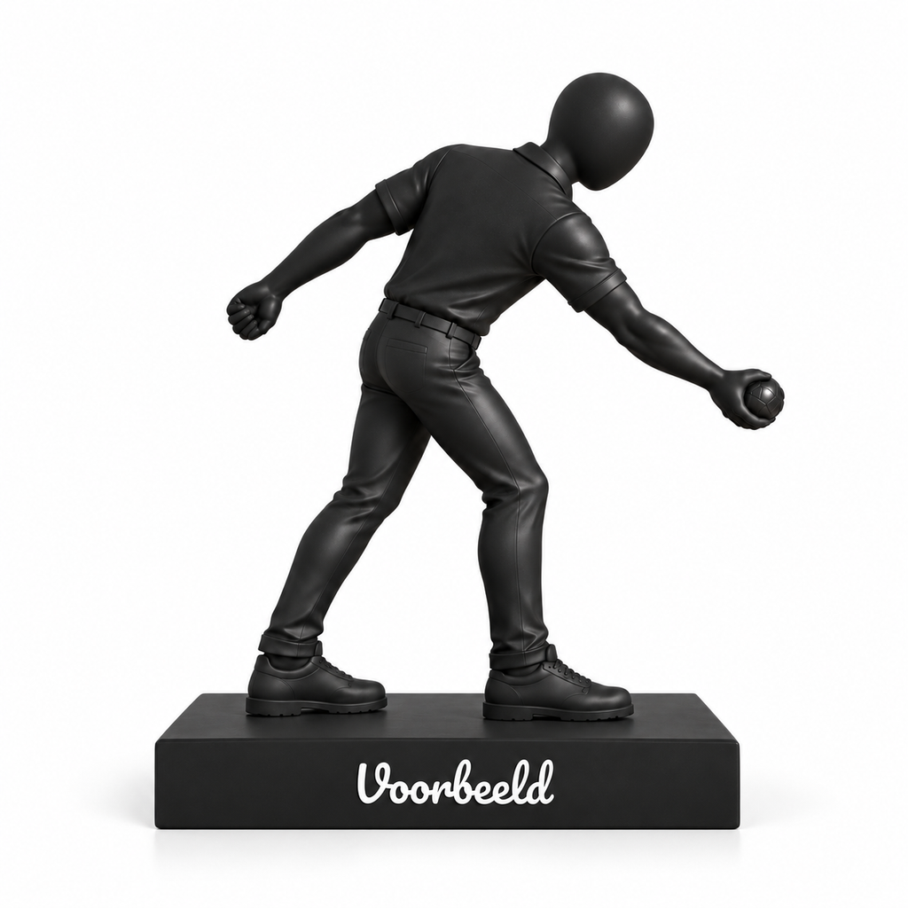 Flowman jeu-de-boulesspeler met voetstuk op witte achtergrond – conceptafbeelding