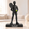 Flowman Tennisser – beeldje met persoonlijke tekst – Galaxy Black met geelgroene tennisbal – conceptafbeelding