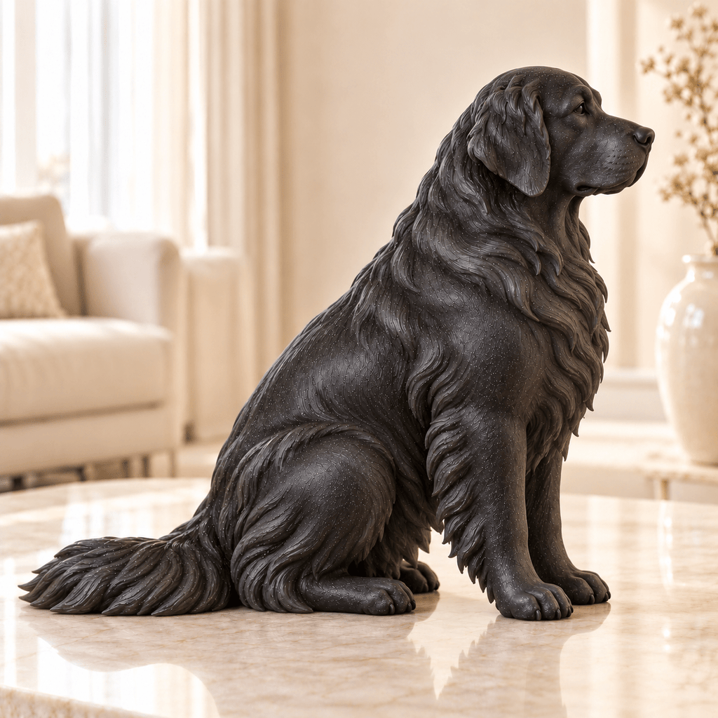 Golden Retriever Galaxy Black – zittend hondenbeeld zonder voetstuk – zijaanzicht