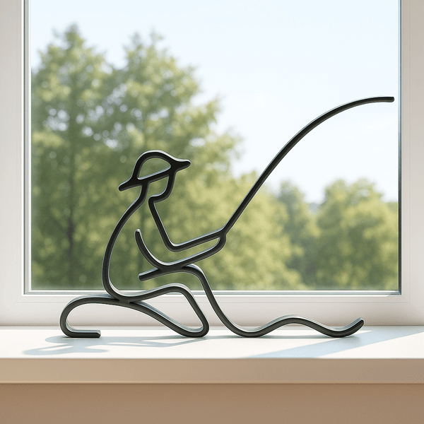 Minimalistisch vissersbeeldje – decoratie in lijnkunst stijl - 3dbende