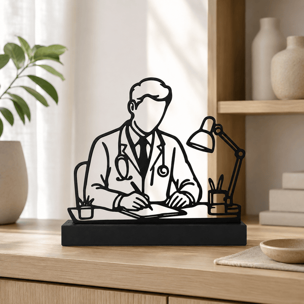 3D-decoratie mannelijke arts in modern Scandinavisch interieur