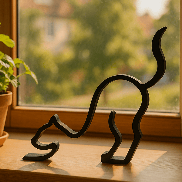 Sierlijke katten decoratie – minimalistisch beeldje van een rekkende kat - 3dbende