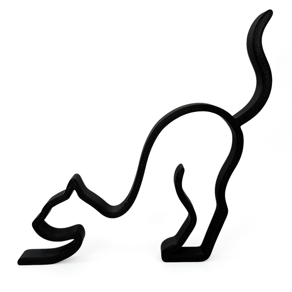 Sierlijke katten decoratie – minimalistisch beeldje van een rekkende kat - 3dbende