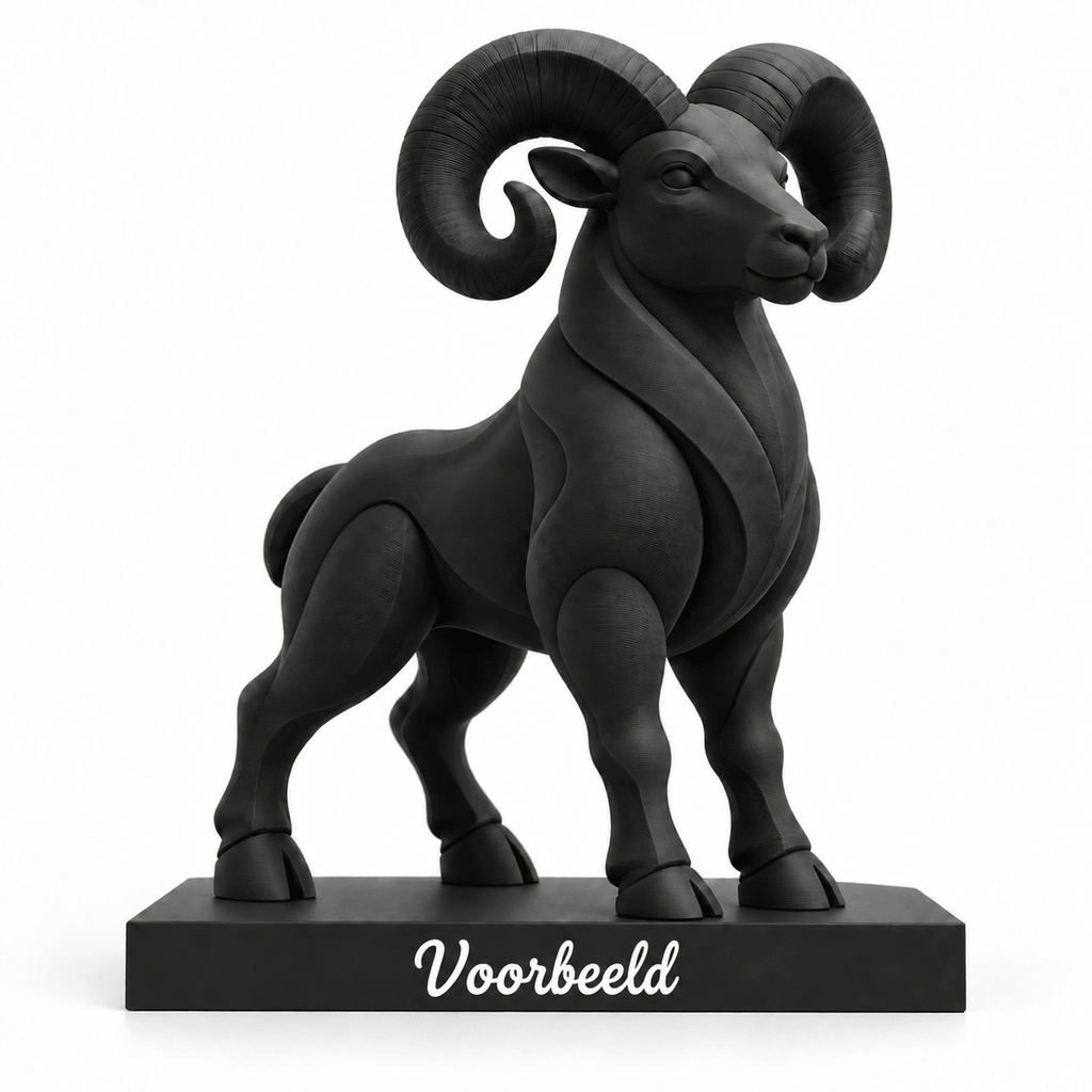 Sterrenbeeld Ram met voorbeeld van persoonlijke tekst op het voetstuk