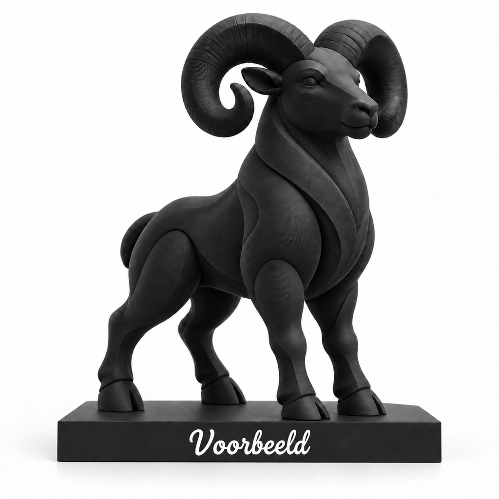 Sterrenbeeld Ram met voorbeeld van persoonlijke tekst op het voetstuk