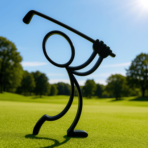 Zwarte Stickyman Golfer van 20 cm zonder voetstuk op een golfbaan