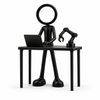 Zwarte Stickyman AI engineer met laptop en robotarm