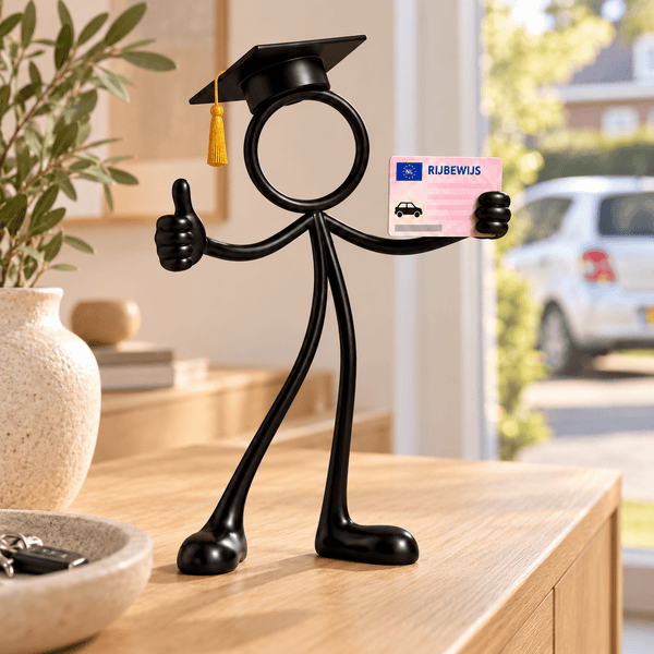 Stickyman met autorijbewijs in passende sfeer