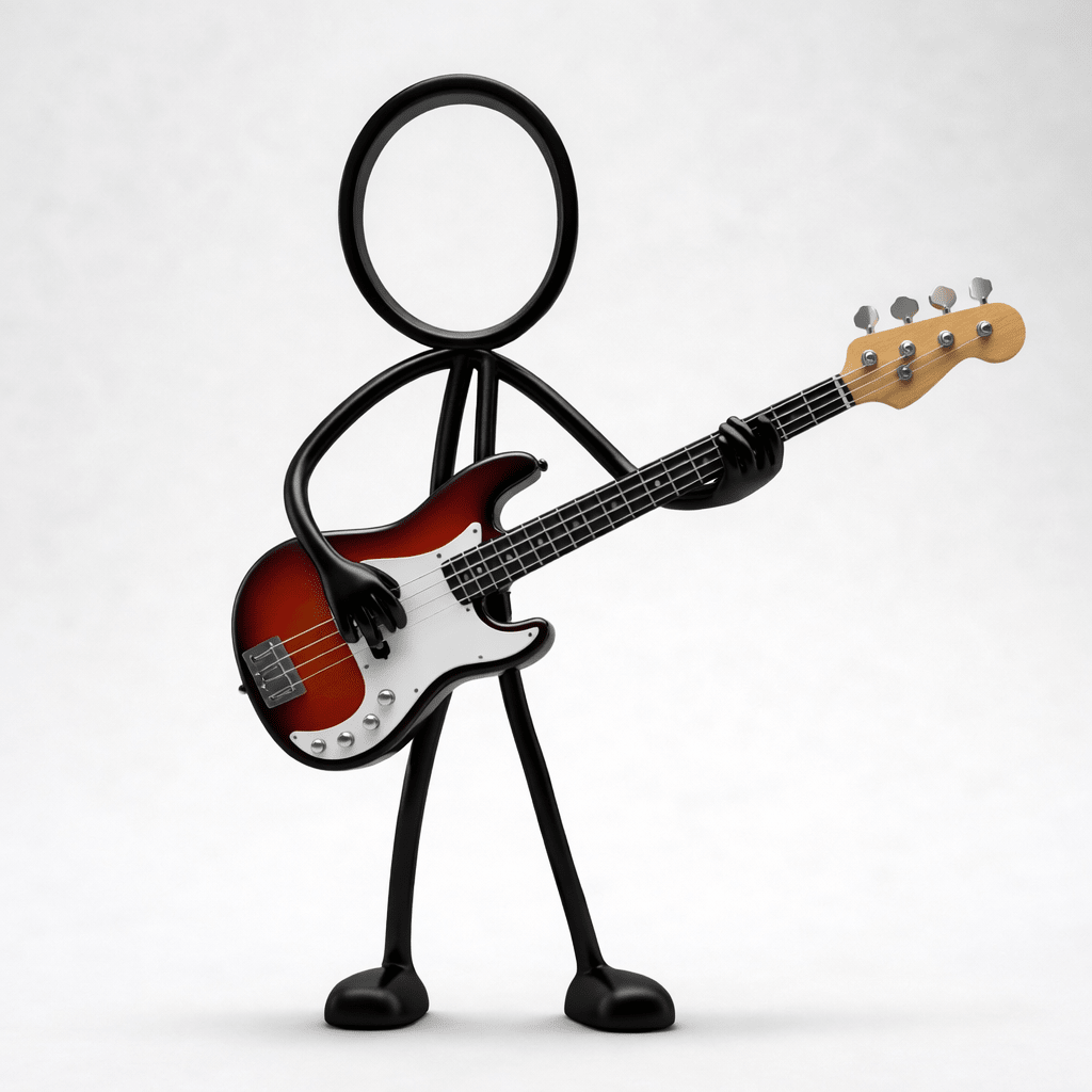 Stickyman Bassist met Basgitaar - 3dbende