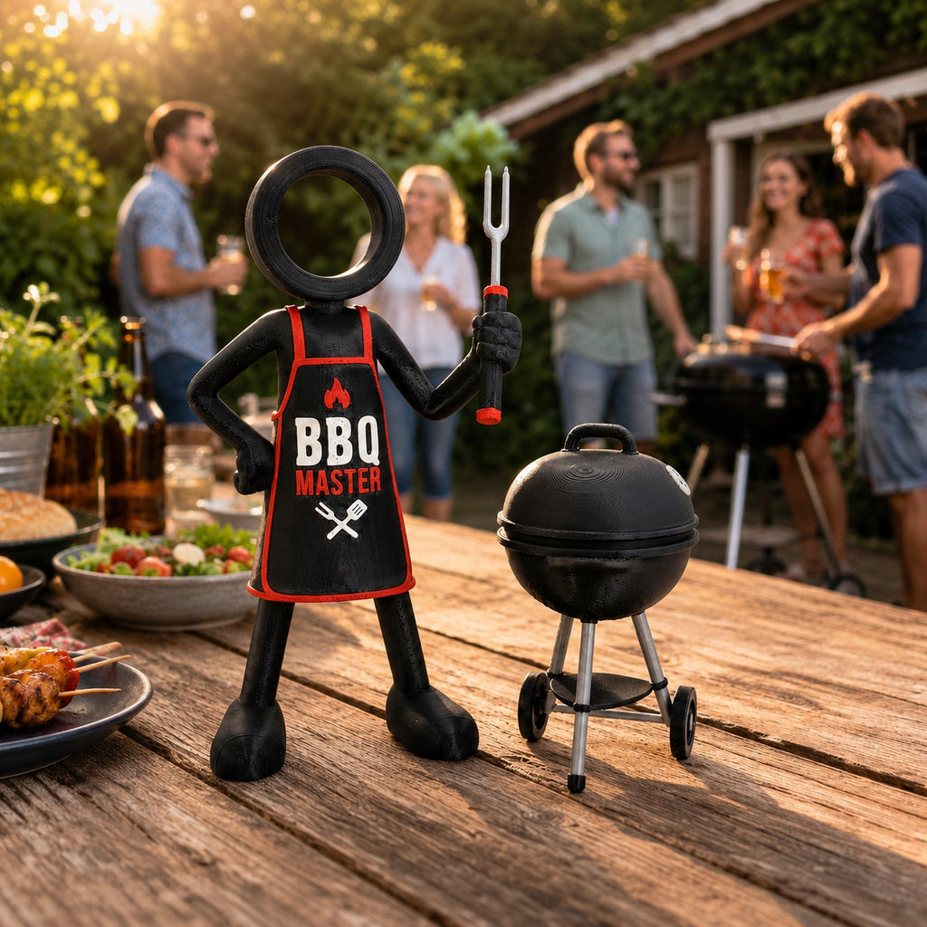 Stickyman BBQ Master decoratie tijdens een gezellige barbecue