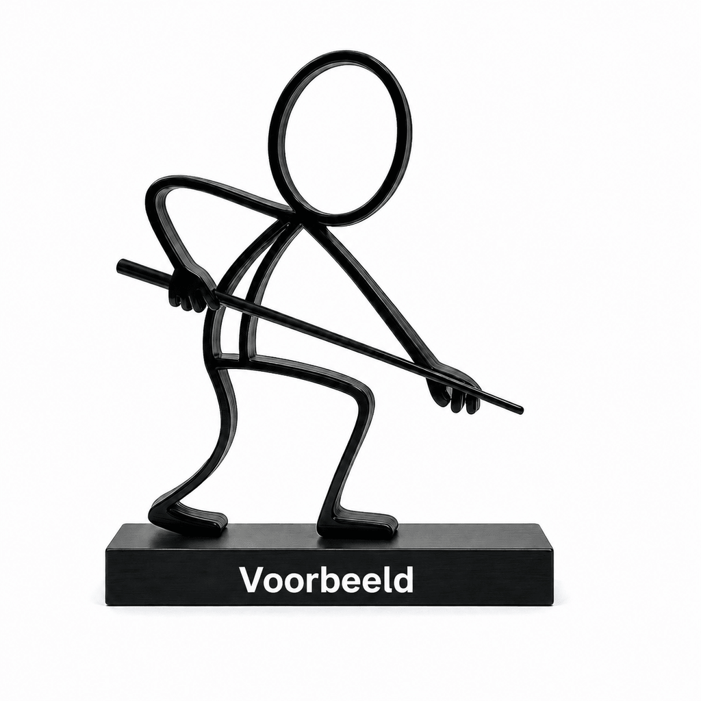 Stickyman Biljartspeler met keu, 2 cm voetstuk en witte voorbeeldtekst