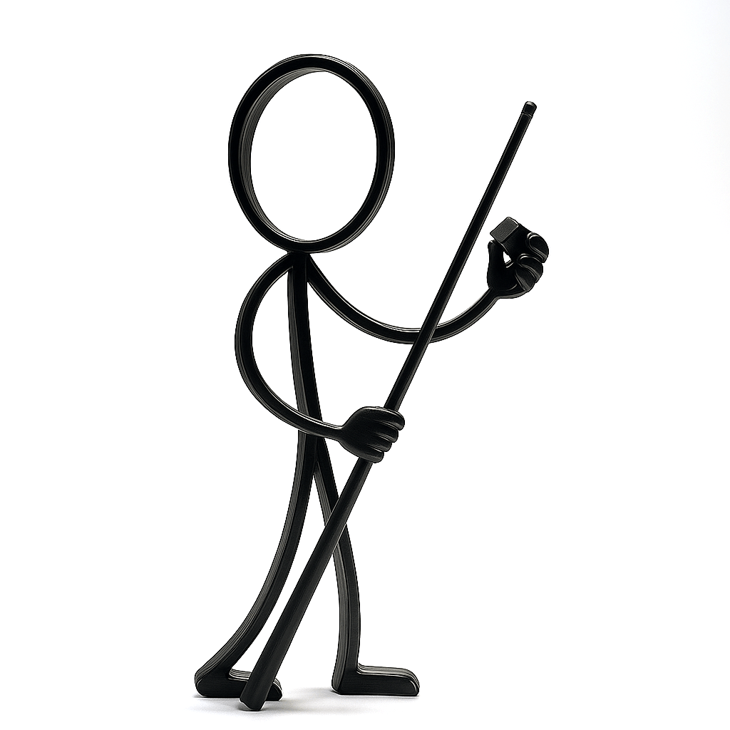 Stickyman Biljartspeler met Keu – Minimalistische biljartdecoratie voor pool - en snookerliefhebbers - 3dbende