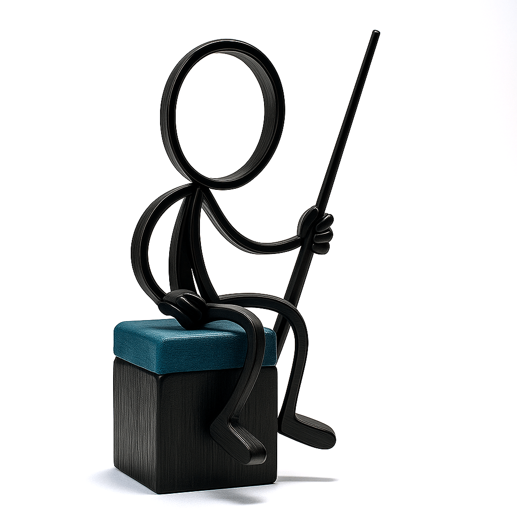 Stickyman Biljartspeler Zittend op Biljartkrijt – Humoristische decoratie voor biljart, pool & snooker - 3dbende