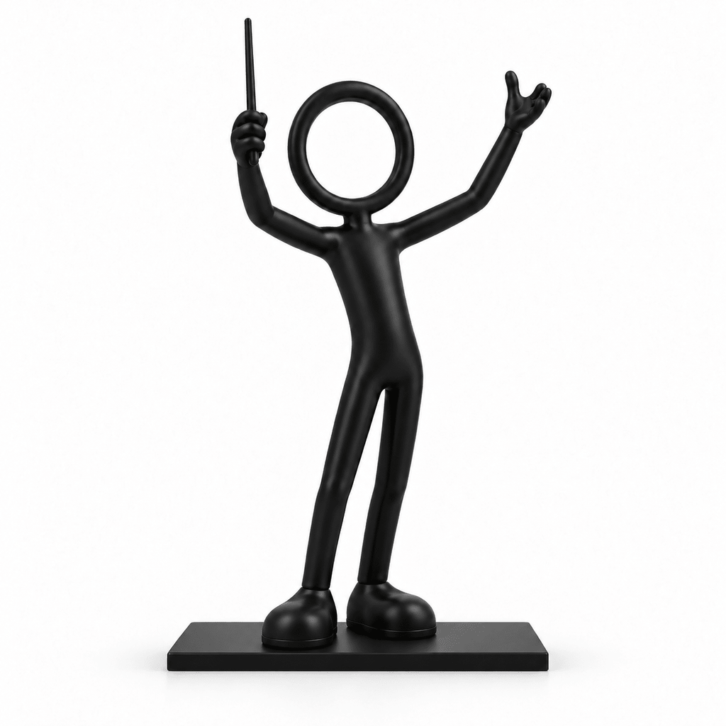 Stickyman dirigent van 20 cm op voetstuk van 15 bij 3 bij 1 cm