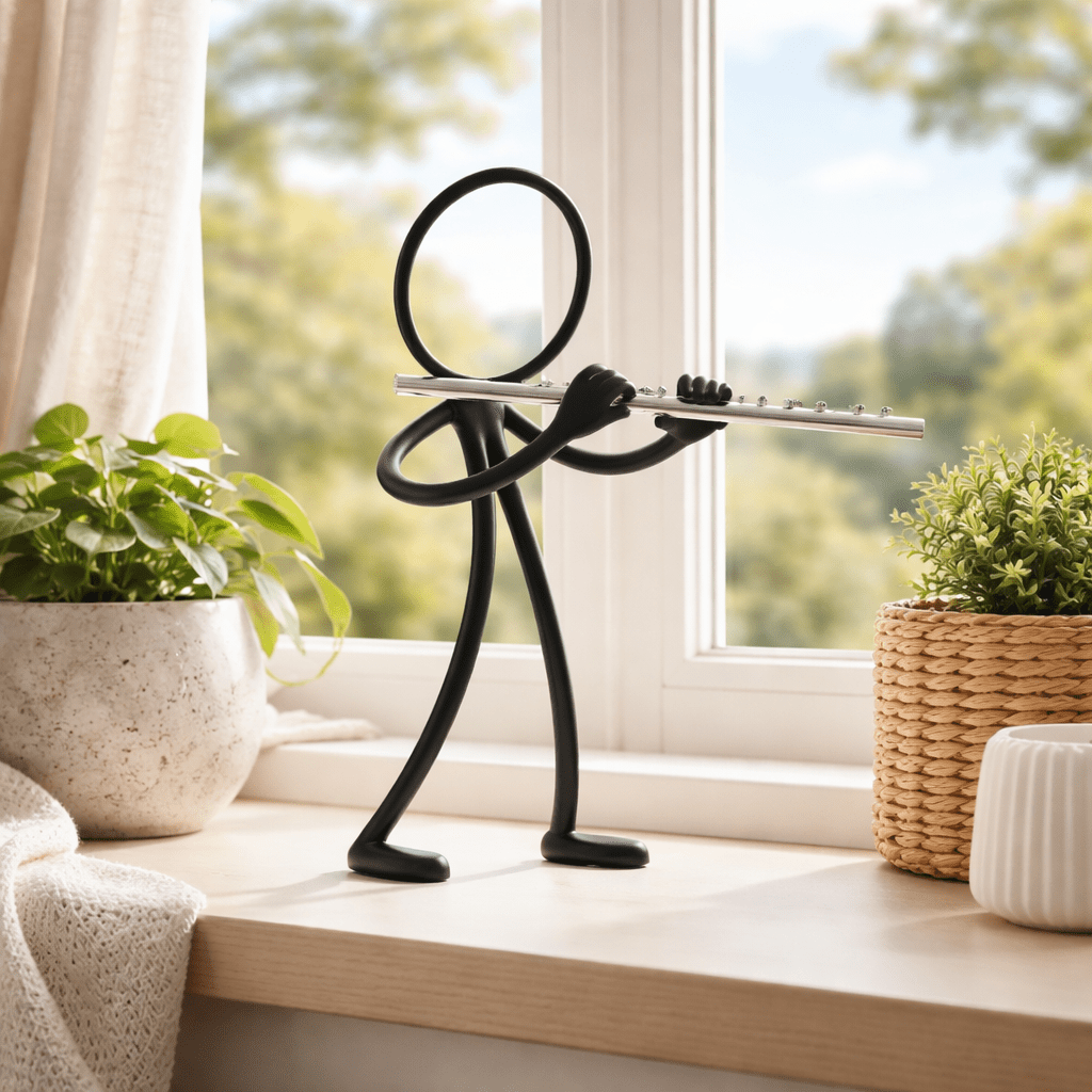 Stickyman Fluitist Decoratie – Minimalistisch Muziekbeeld - 3dbende
