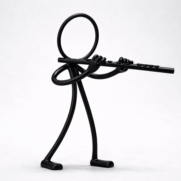 Stickyman Fluitist Decoratie – Minimalistisch Muziekbeeld - 3dbende