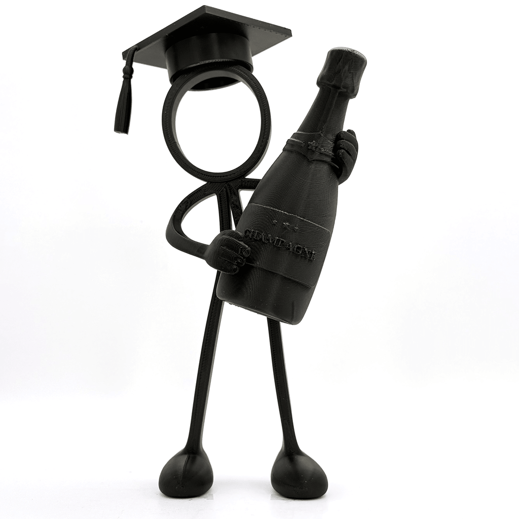 Stickyman Geslaagd met Champagne – Minimalistische Diploma Decoratie - 3dbende