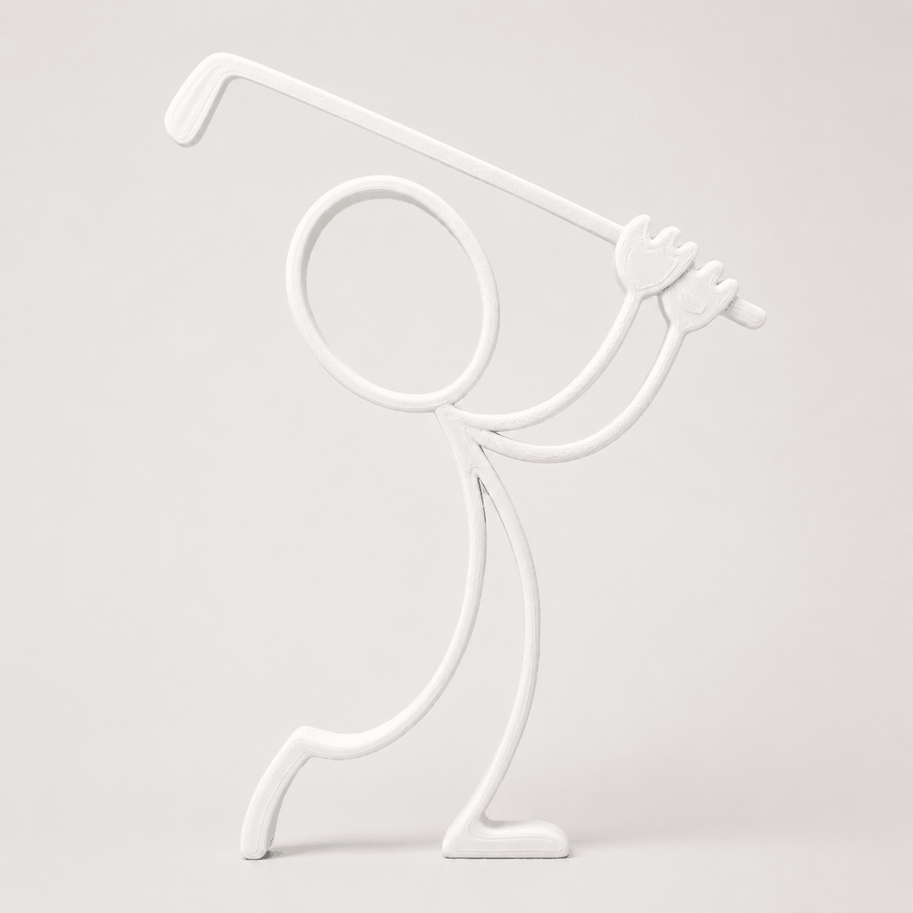 Witte Stickyman Golfer van 20 cm zonder voetstuk op een lichtgrijze achtergrond
