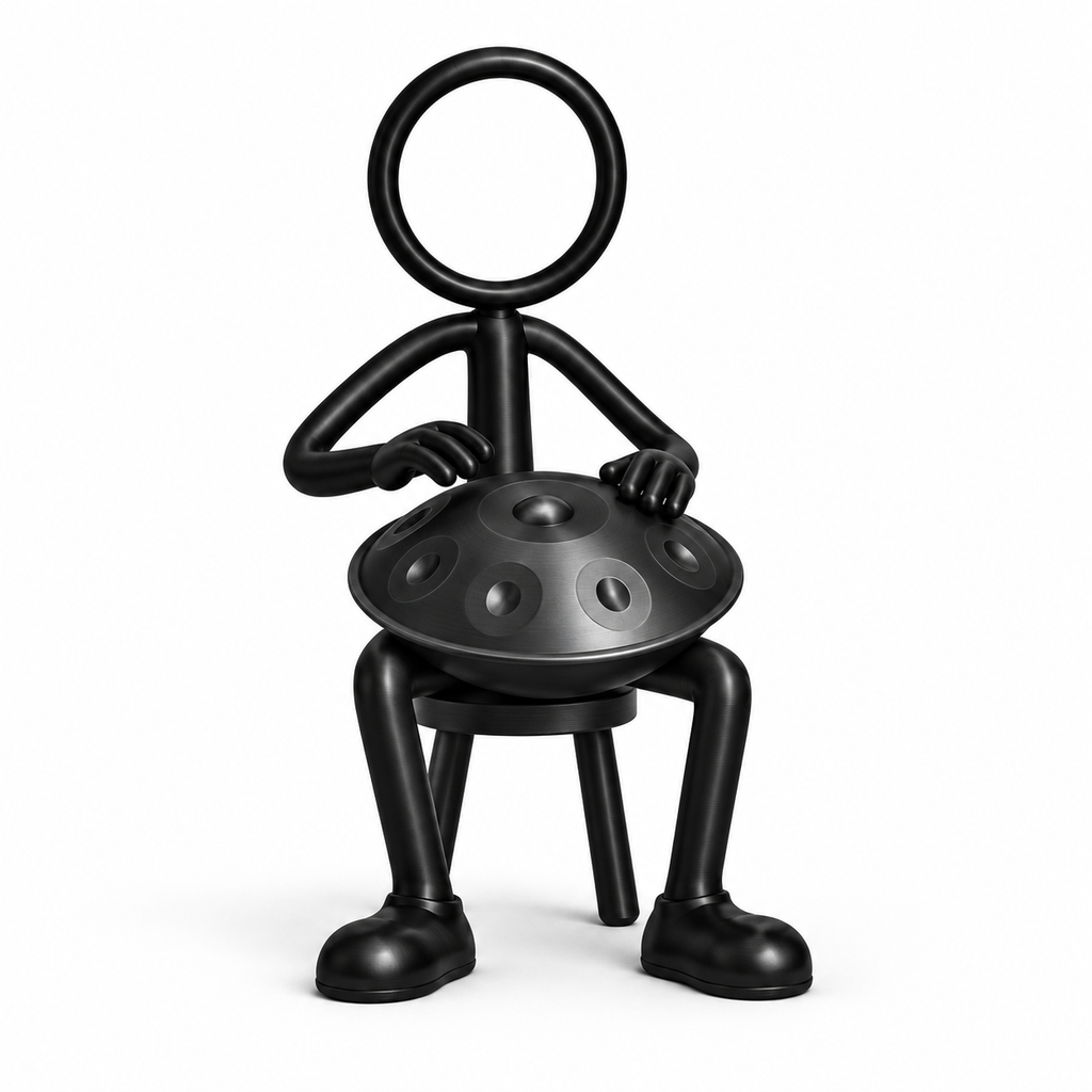 Stickyman handpanspeler op witte achtergrond