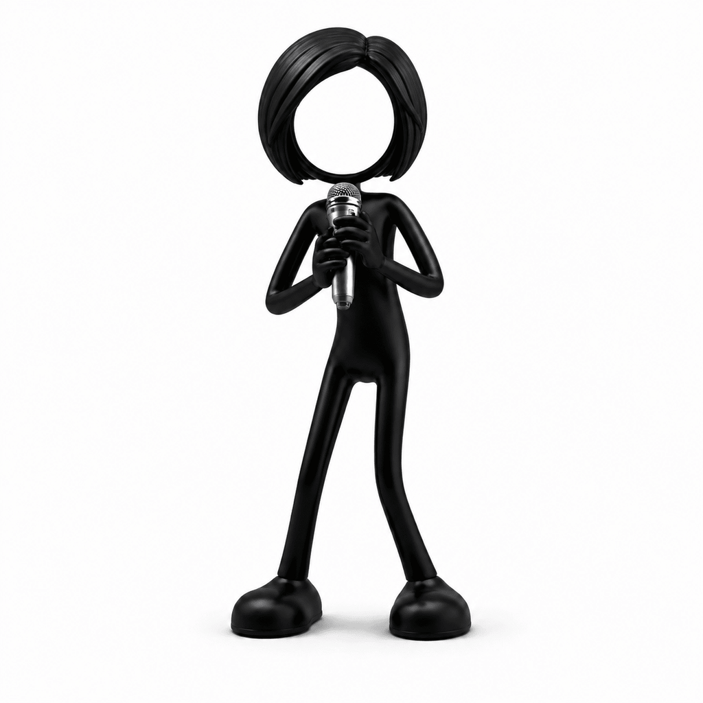 Stickyman zangeres met kort kapsel en microfoon