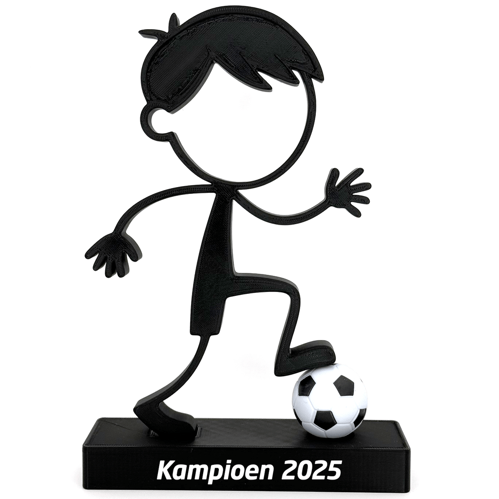 Stickyman Jongen Voetballer met voetbal op voetstuk - 3dbende