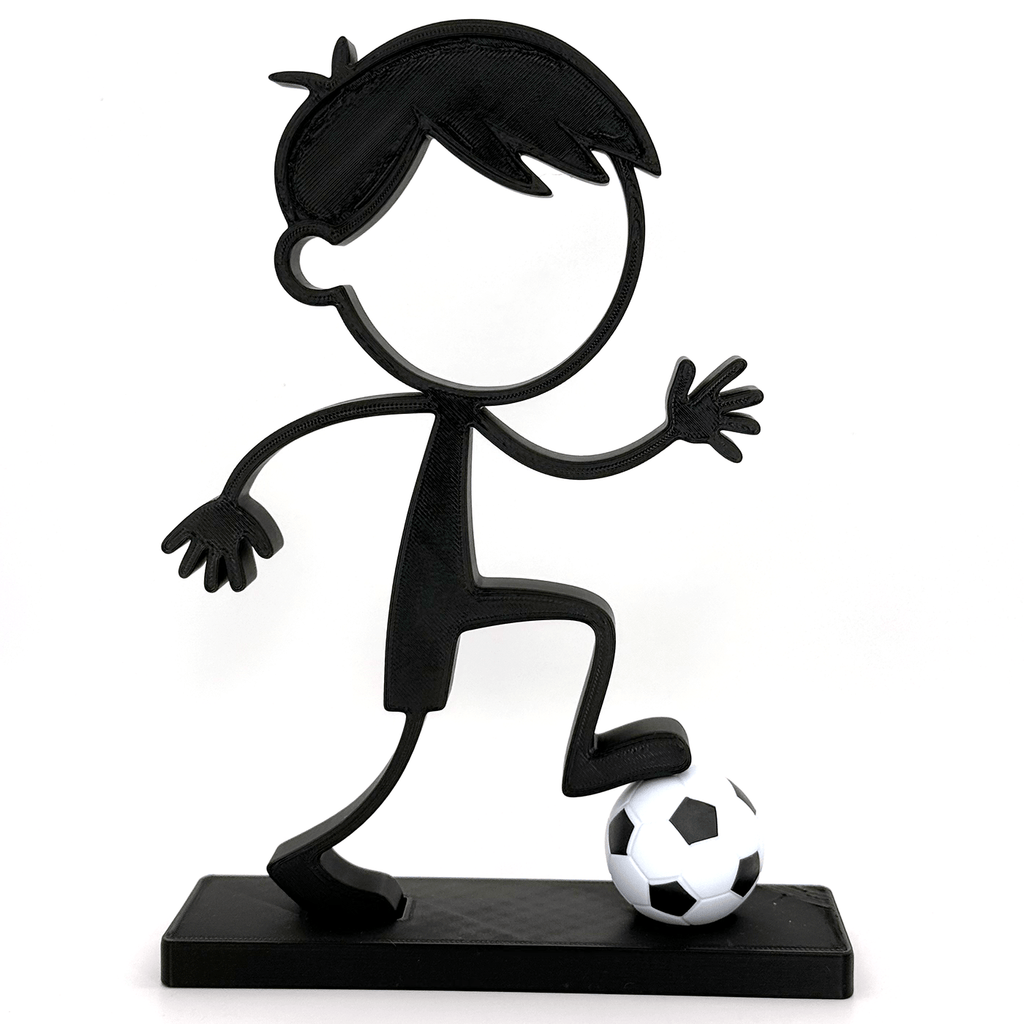 Stickyman Jongen Voetballer met voetbal op voetstuk - 3dbende