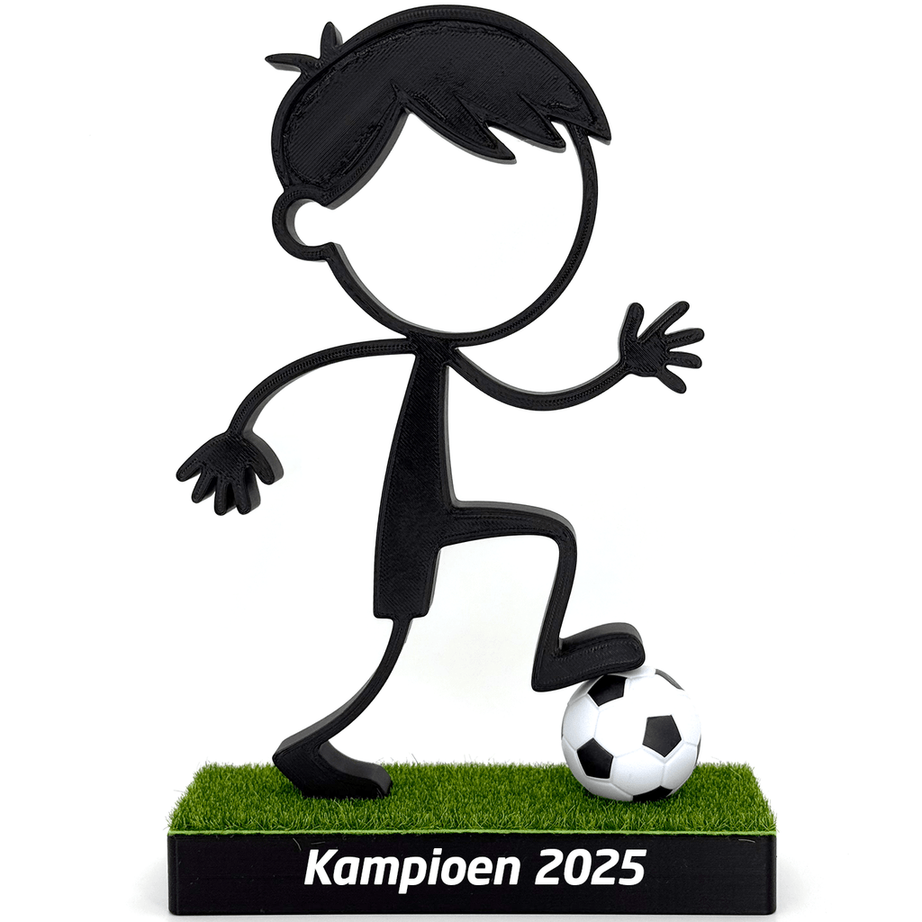 Stickyman Jongen Voetballer met voetbal op voetstuk - 3dbende