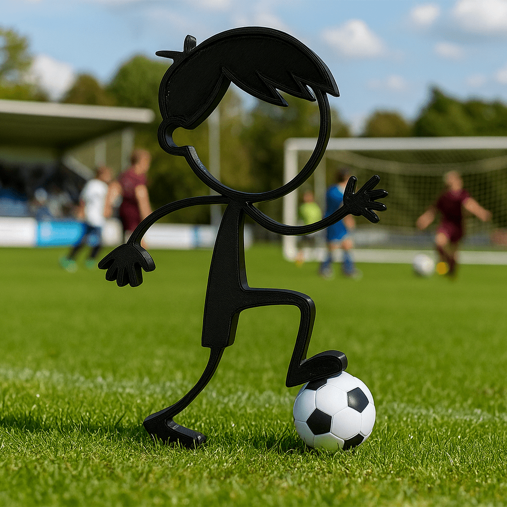 Stickyman Jongen Voetballer met voetbal op voetstuk - 3dbende