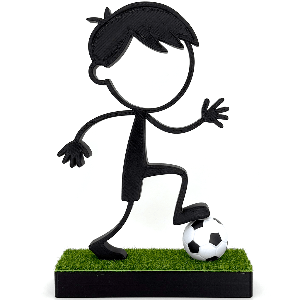 Stickyman Jongen Voetballer met voetbal op voetstuk - 3dbende