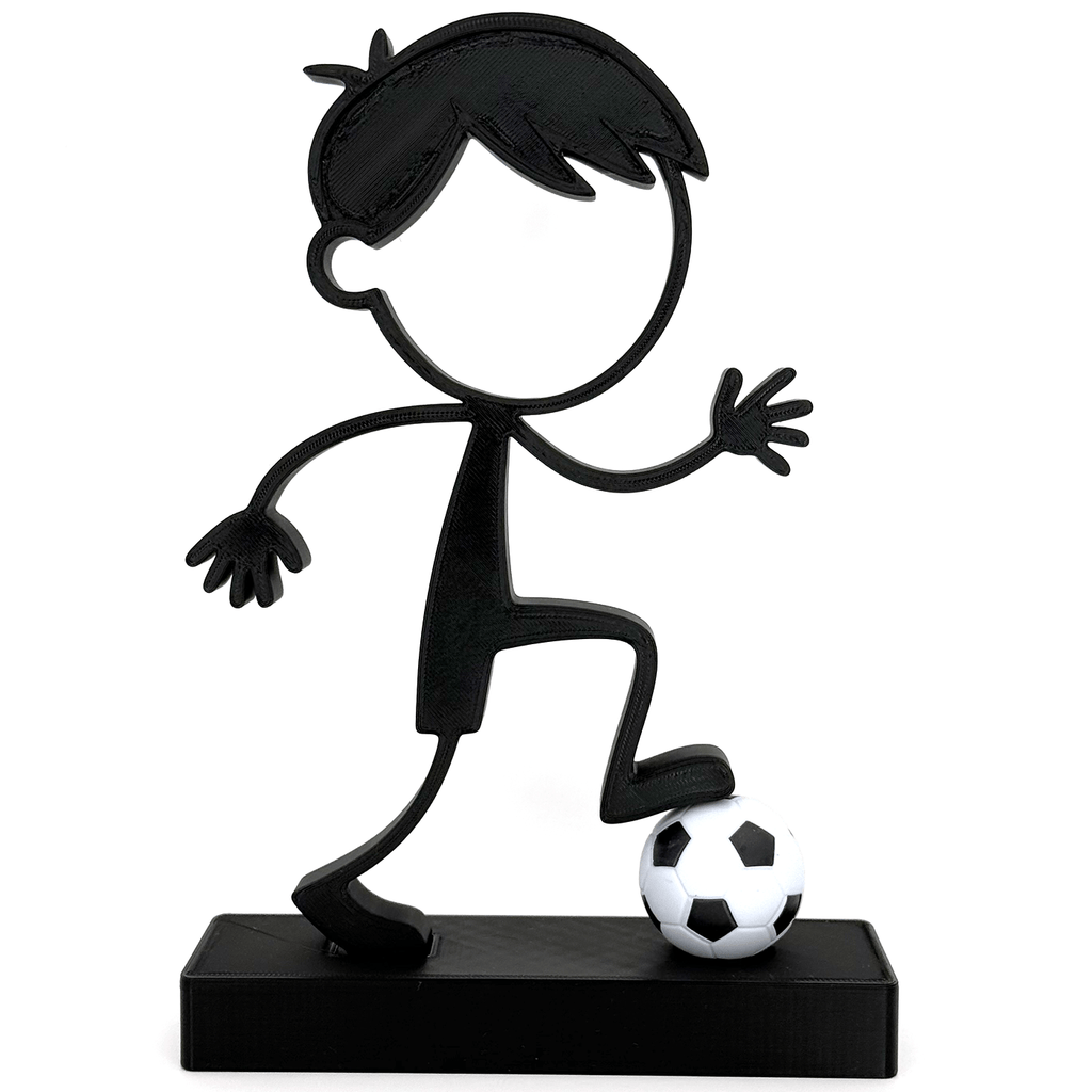 Stickyman Jongen Voetballer met voetbal op voetstuk - 3dbende