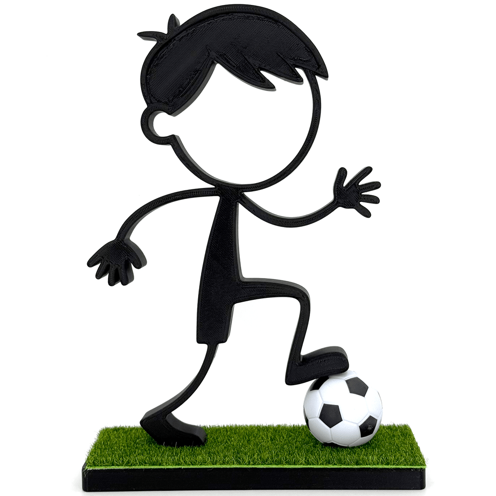 Stickyman Jongen Voetballer met voetbal op voetstuk - 3dbende