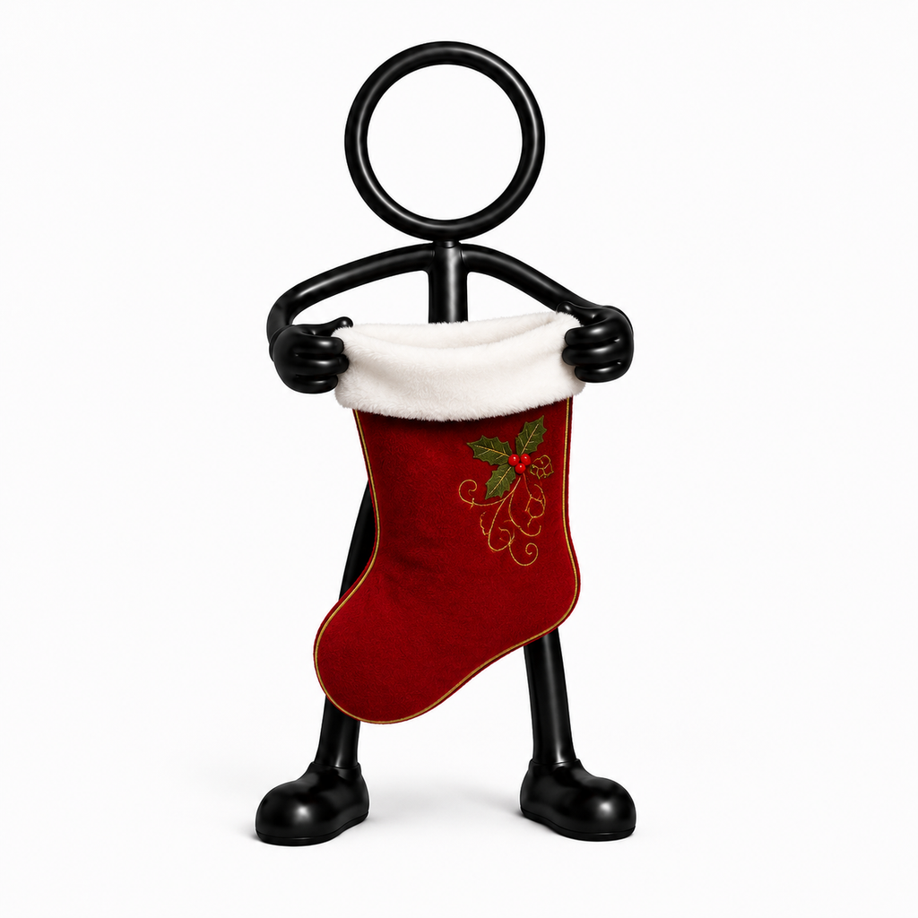 Stickyman met luxe rode kerstsok op witte achtergrond
