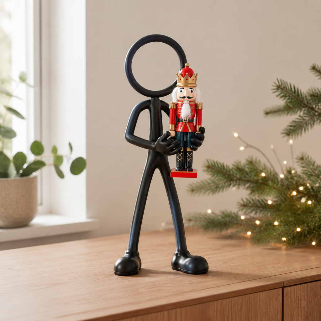 Stickyman met notenkraker als kerstdecoratie in modern interieur