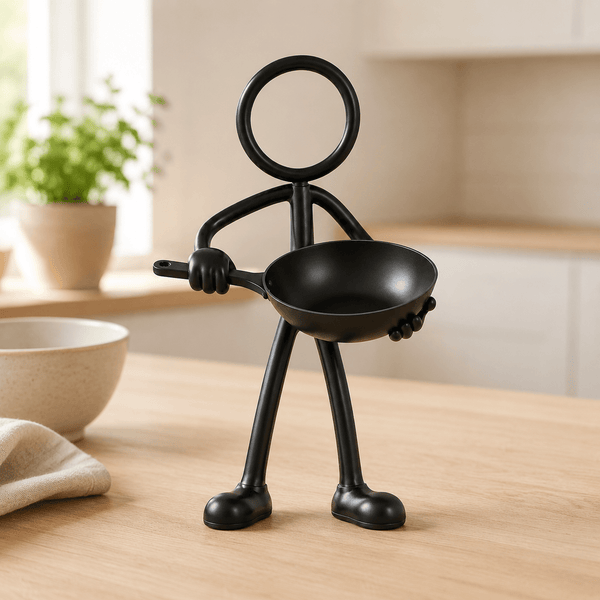 Stickyman kok met lege wok in een lichte Scandinavische keuken