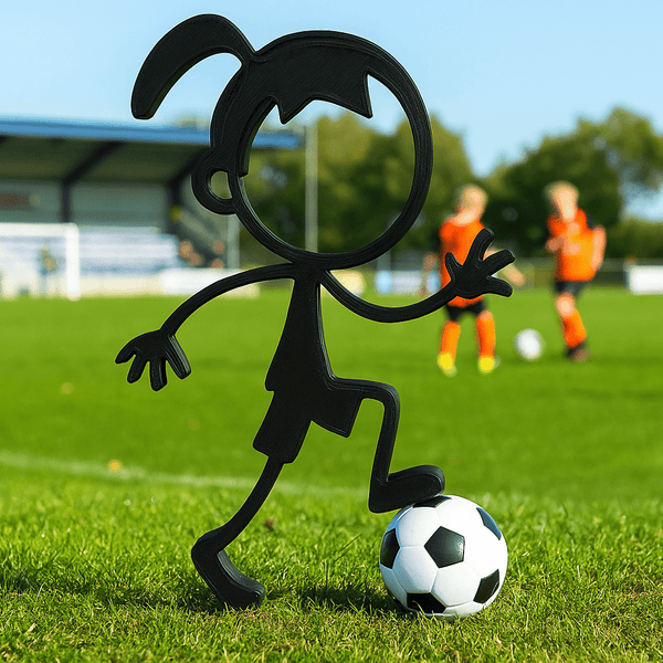 Stickyman Meisje Voetbalster met voetbal op voetstuk - 3dbende