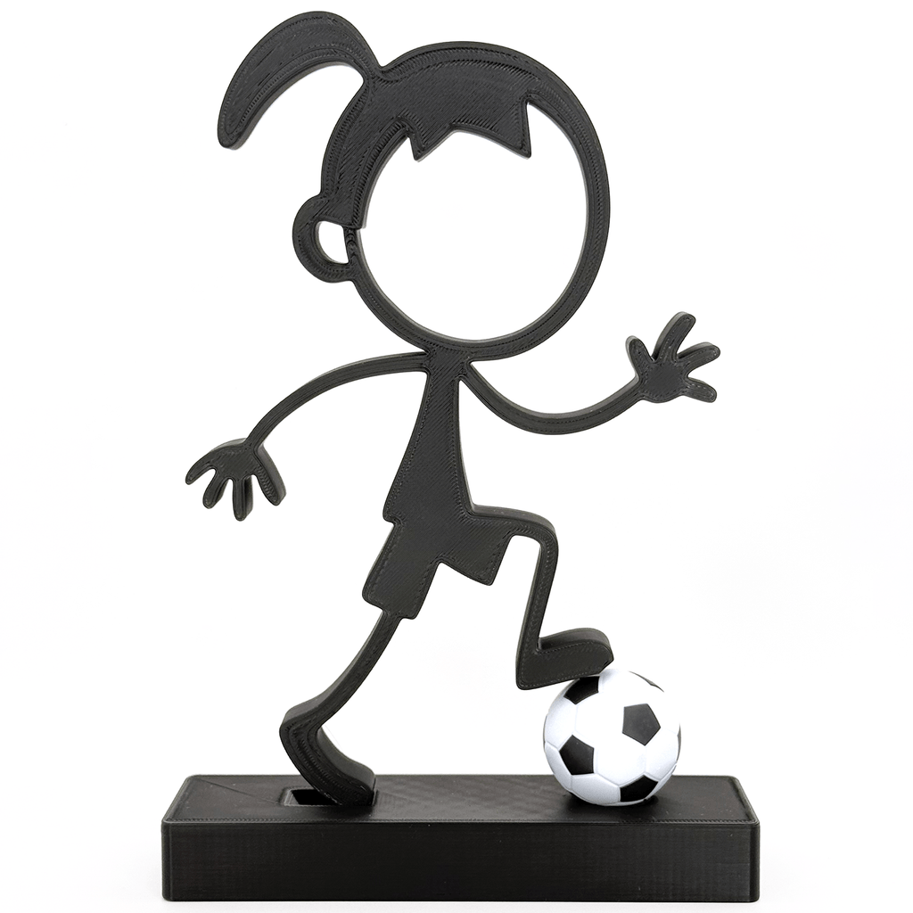 Stickyman Meisje Voetbalster met voetbal op voetstuk - 3dbende