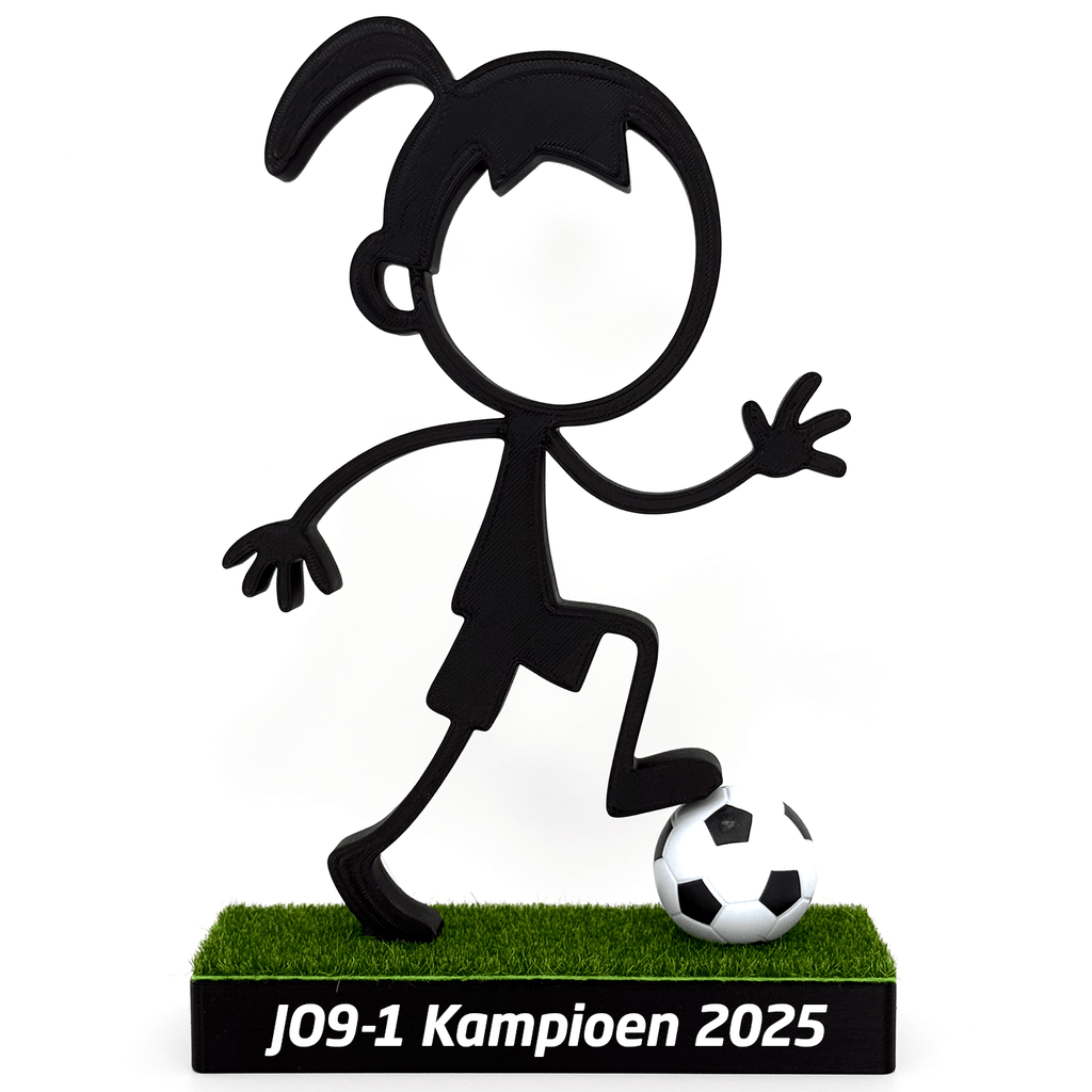 Stickyman Meisje Voetbalster met voetbal op voetstuk - 3dbende