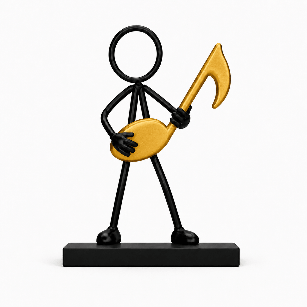 Stickyman Muziek met gouden muzieknoot en rechthoekig voetstuk van 2 cm