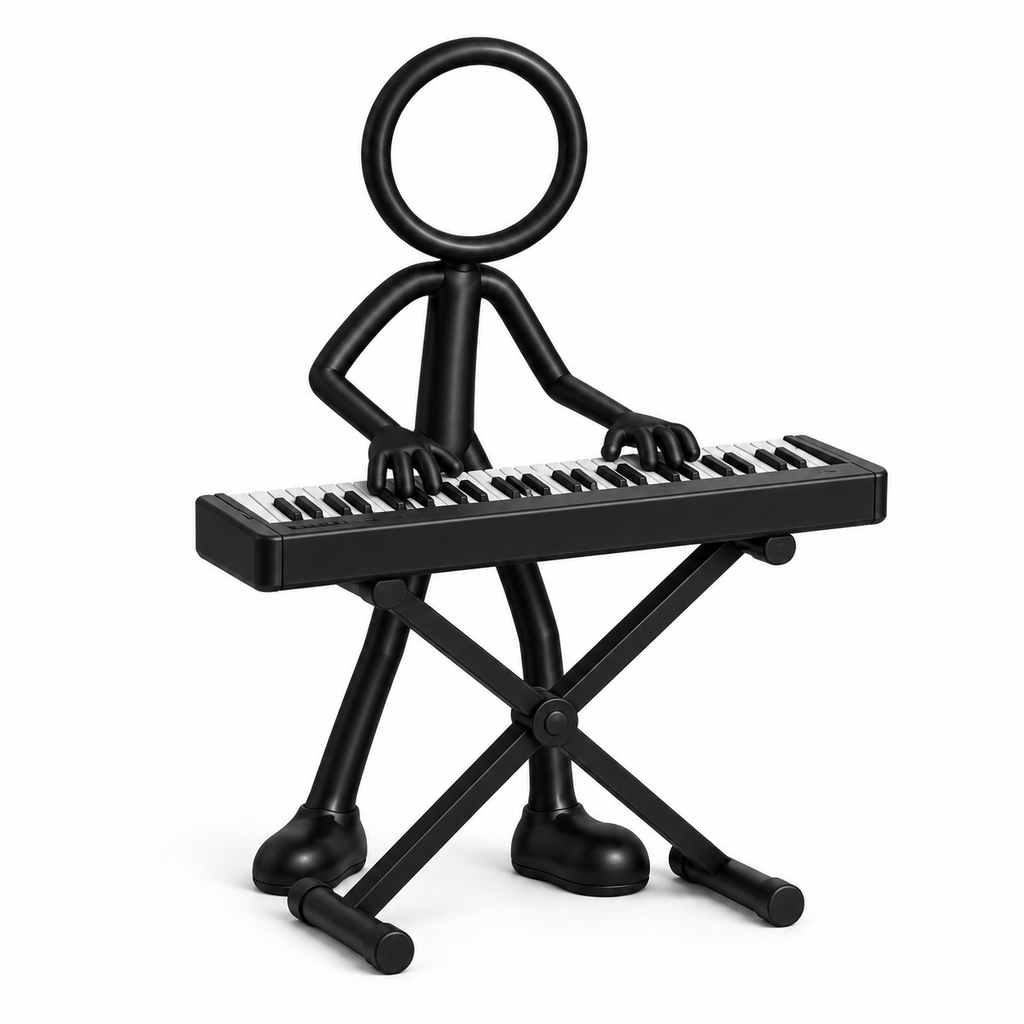 Stickyman pianist 2.0 op witte achtergrond