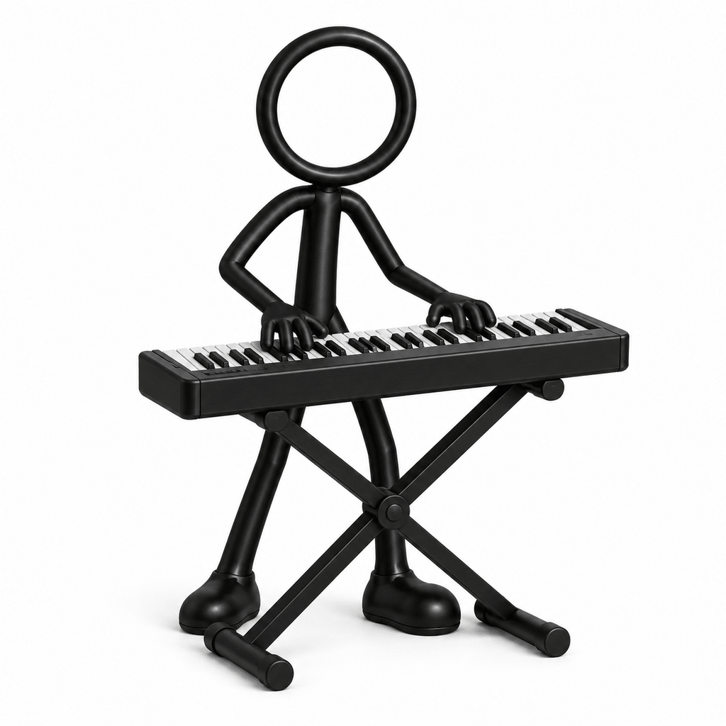 Stickyman pianist 2.0 op witte achtergrond