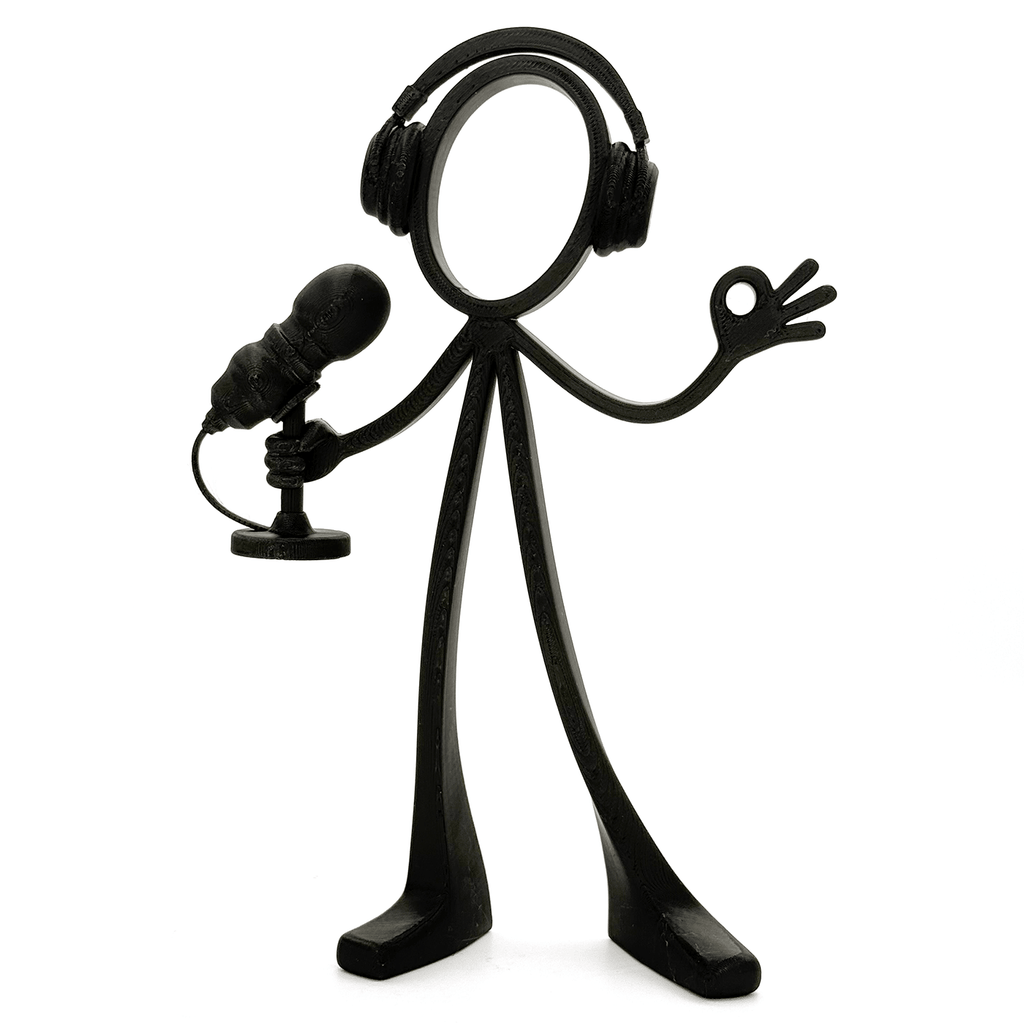 Stickyman Podcaster met koptelefoon en microfoon - 3dbende
