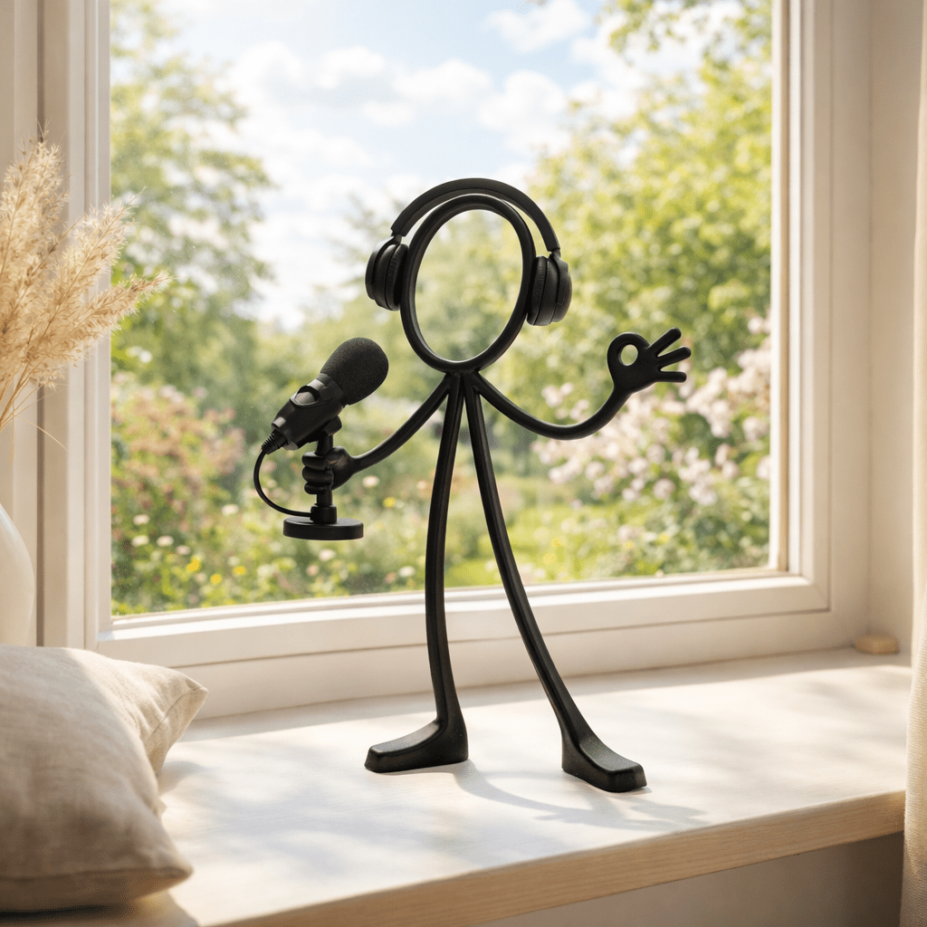 Stickyman Podcaster met koptelefoon en microfoon - 3dbende